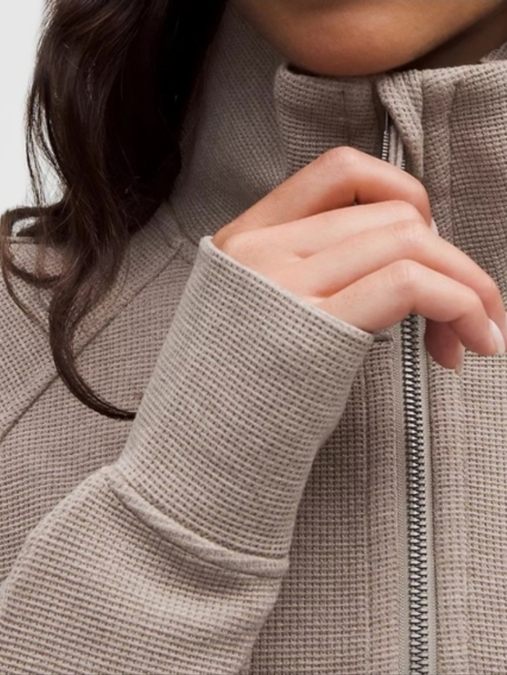 Lululemon Scuba Cropped Funnel-Neck Half Zip Waffle Heathered Warm Ash Grey - Picture 13 of 15